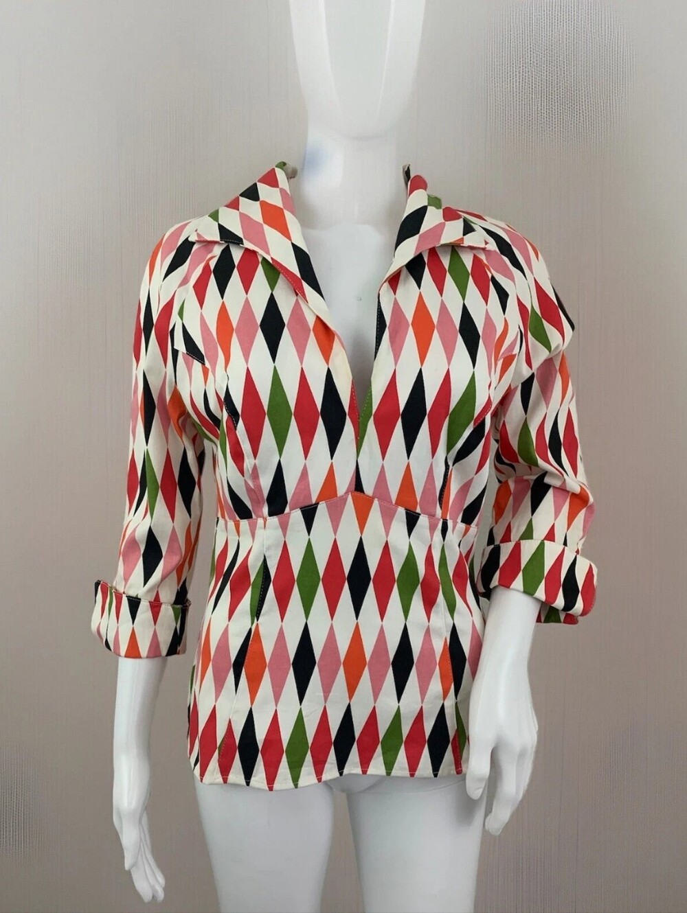 Pinup Couture Lauren Harlequin 3/4 Sleeve Blouse